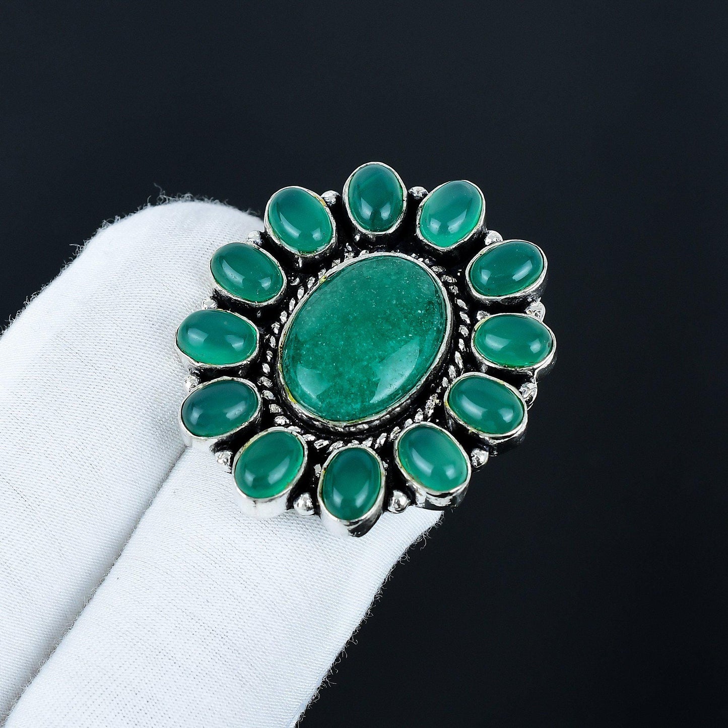 Green Aventurine and Green Onyx Gemstone Ring