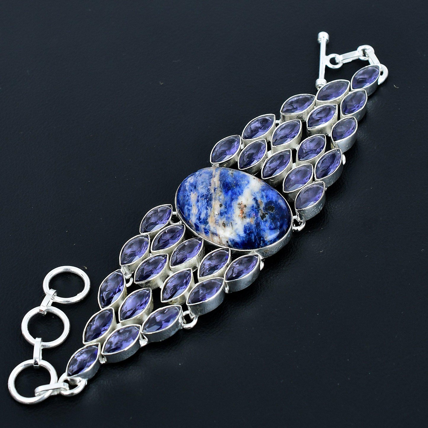 Blue Sodalite & Purple Amethyst Gemstone Bracelet