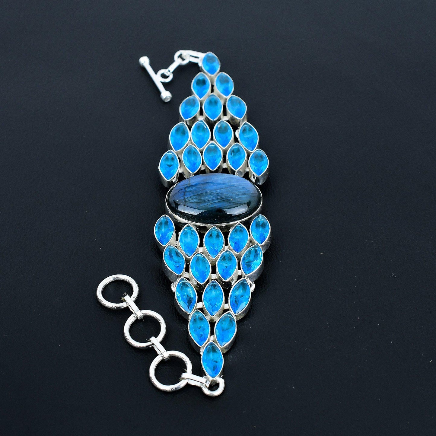 Blue Labradorite & Topaz Gemstone Bracelet