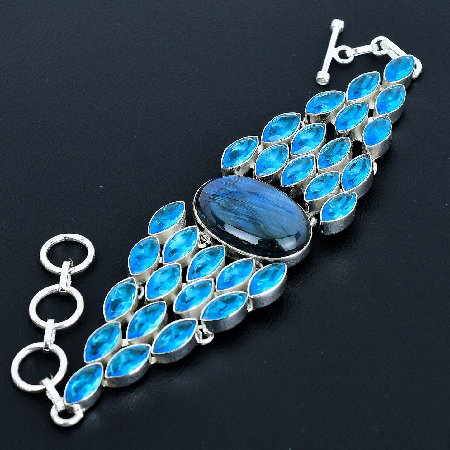 Blue Labradorite & Topaz Gemstone Bracelet