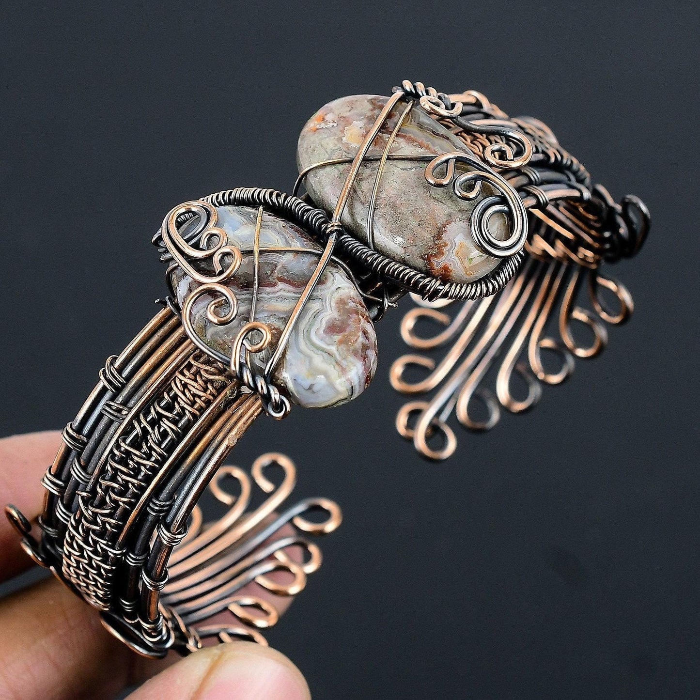 Multicolor Crazy Lace Agate Gemstone Cuff Bracelet