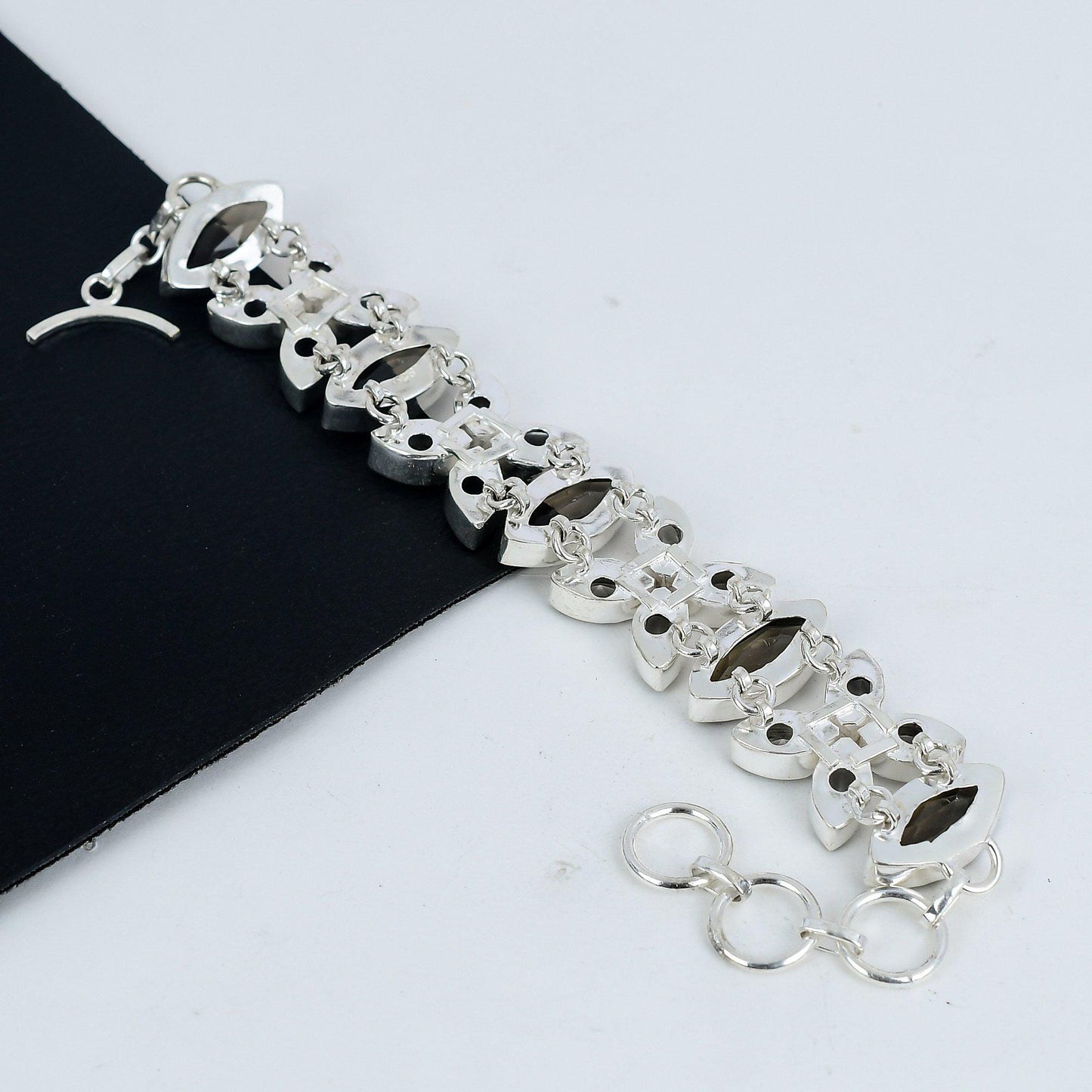 Smoky Brown & White Topaz Gemstone Sterling Silver Bracelet