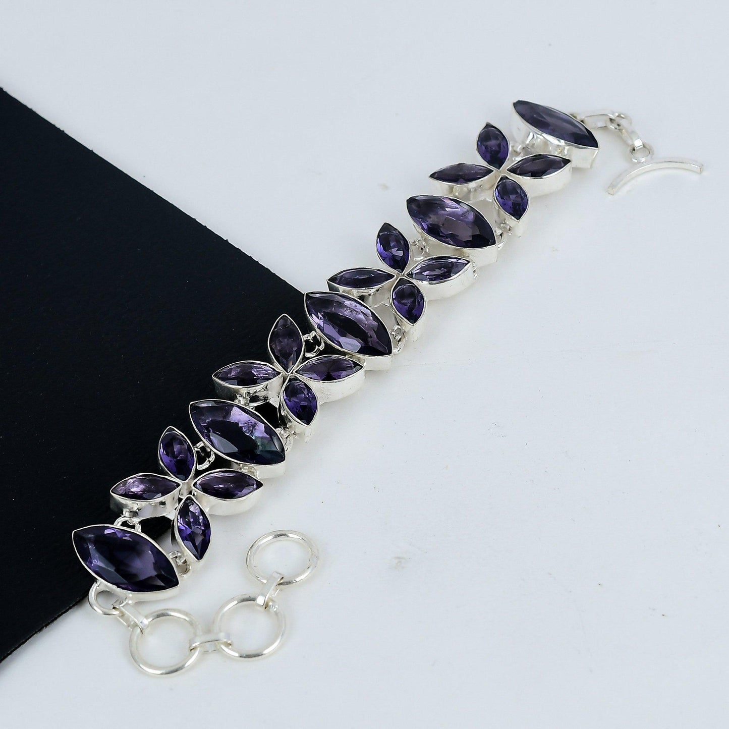 Purple Amethyst Gemstone Sterling Silver Bracelet