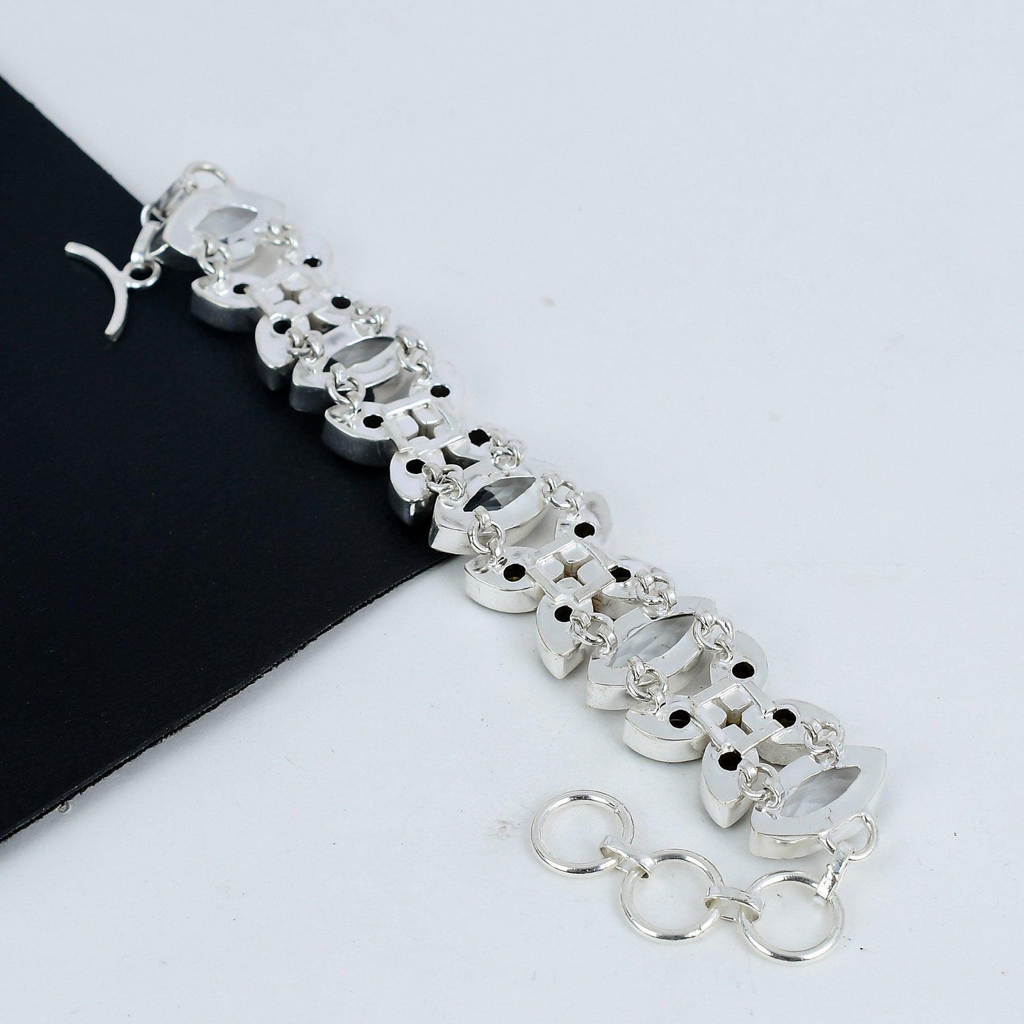 White & Smoky Topaz Gemstone Sterling Silver Bracelet