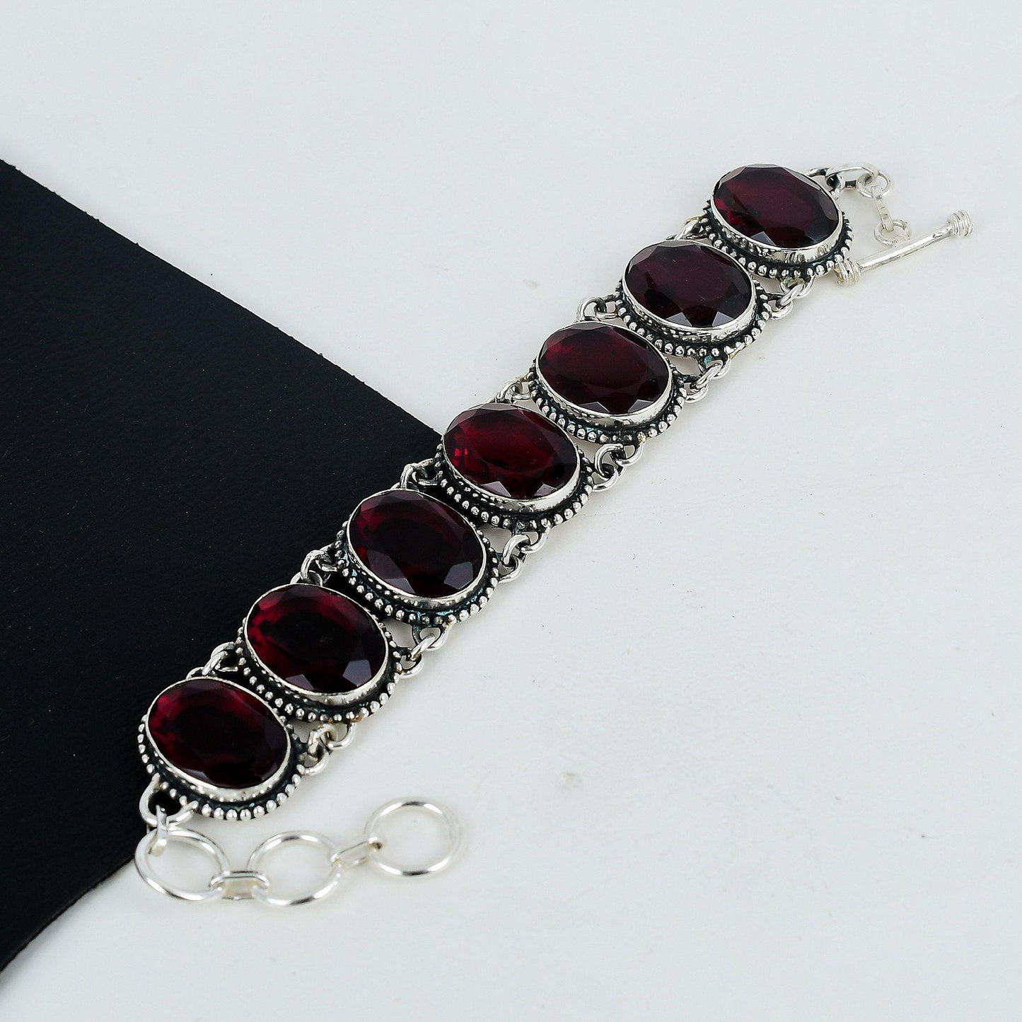 Red Garnet Sterling Silver Bracelet