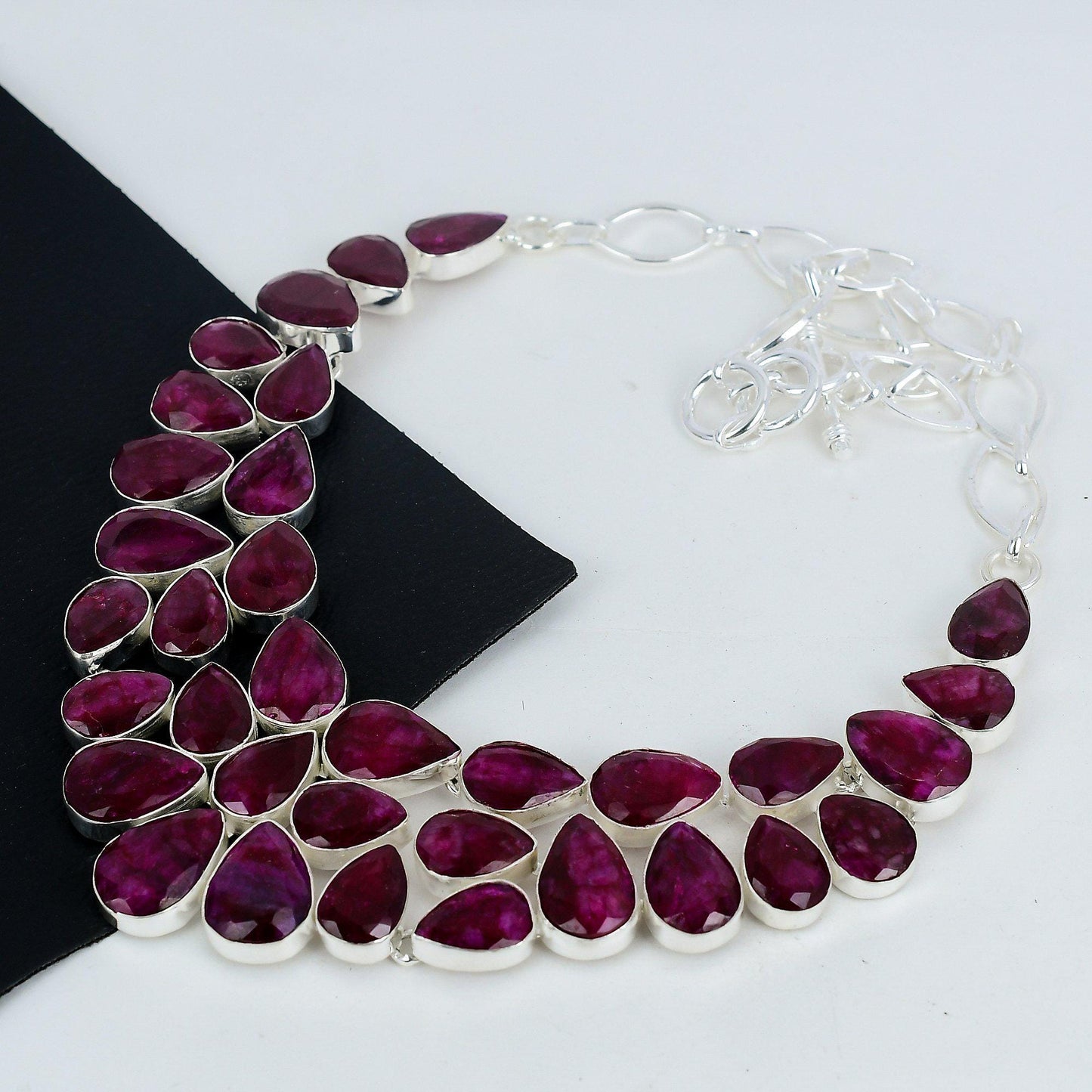Red Kashmir Ruby Sterling Silver Necklace