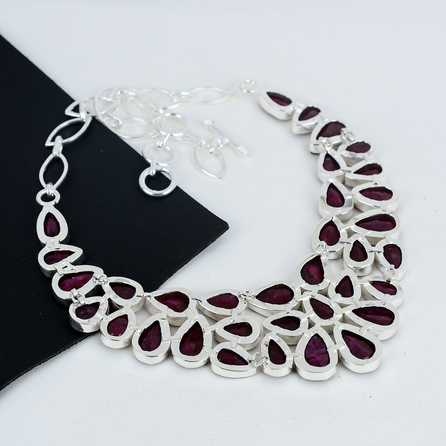 Red Kashmir Ruby Sterling Silver Necklace