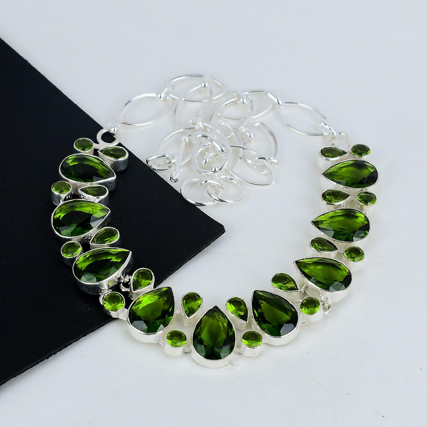 Green Peridot Silver Necklace