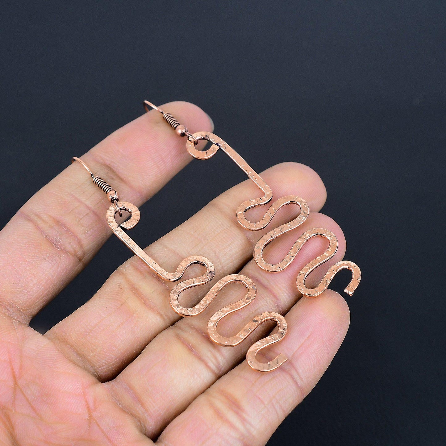 Copper Gemstone Squiggle Earrings