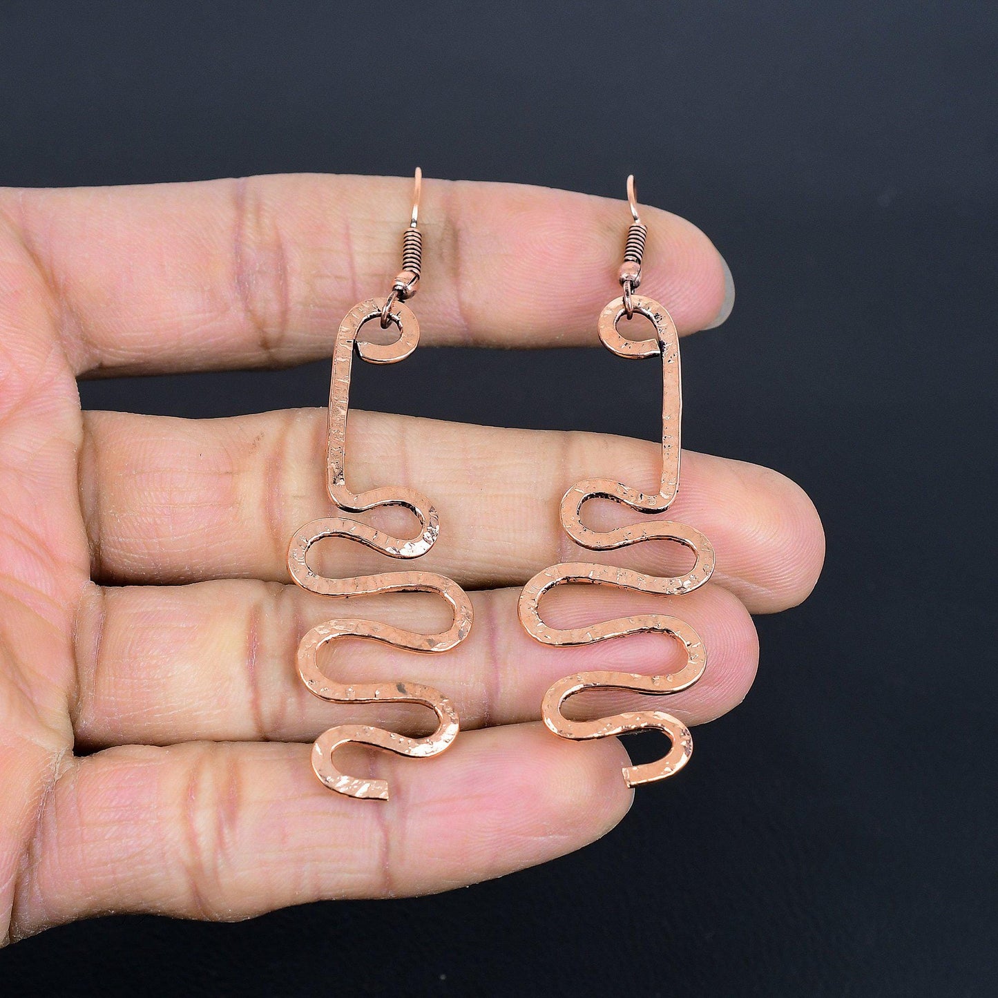 Copper Gemstone Squiggle Earrings