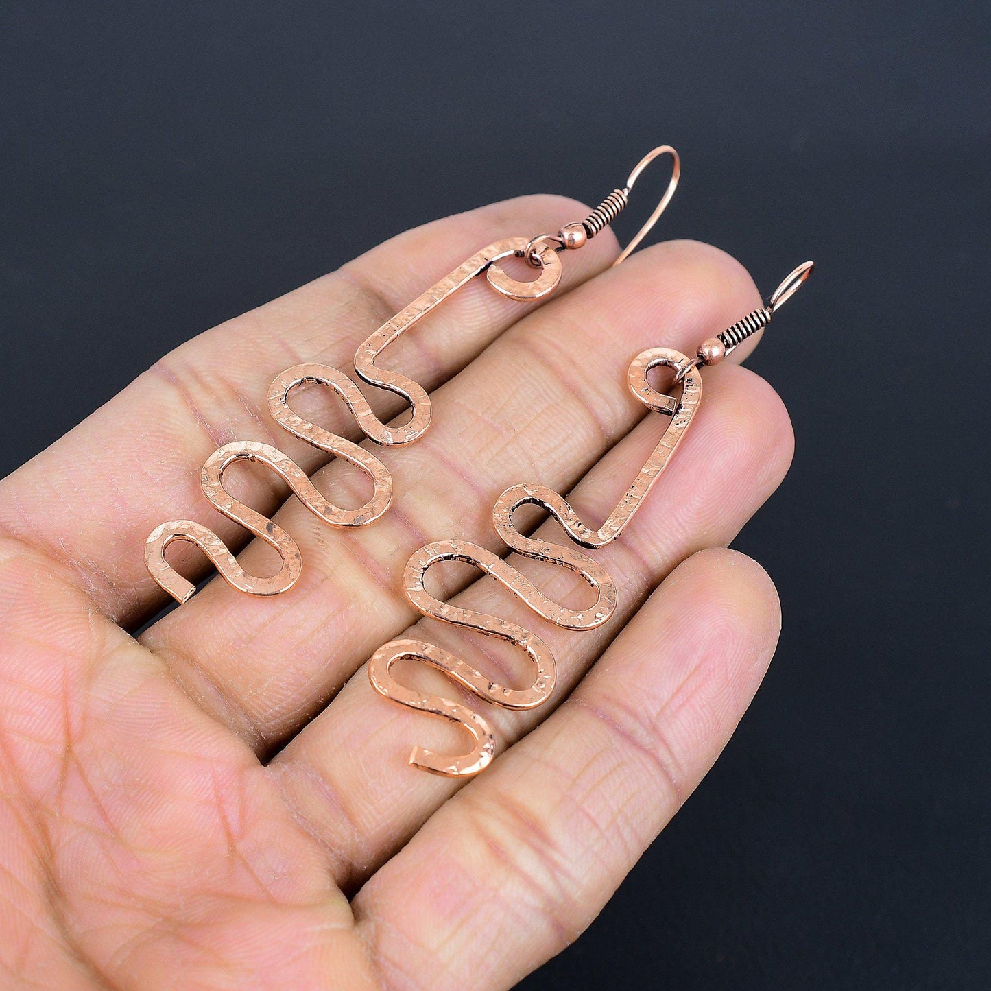 Copper Gemstone Squiggle Earrings