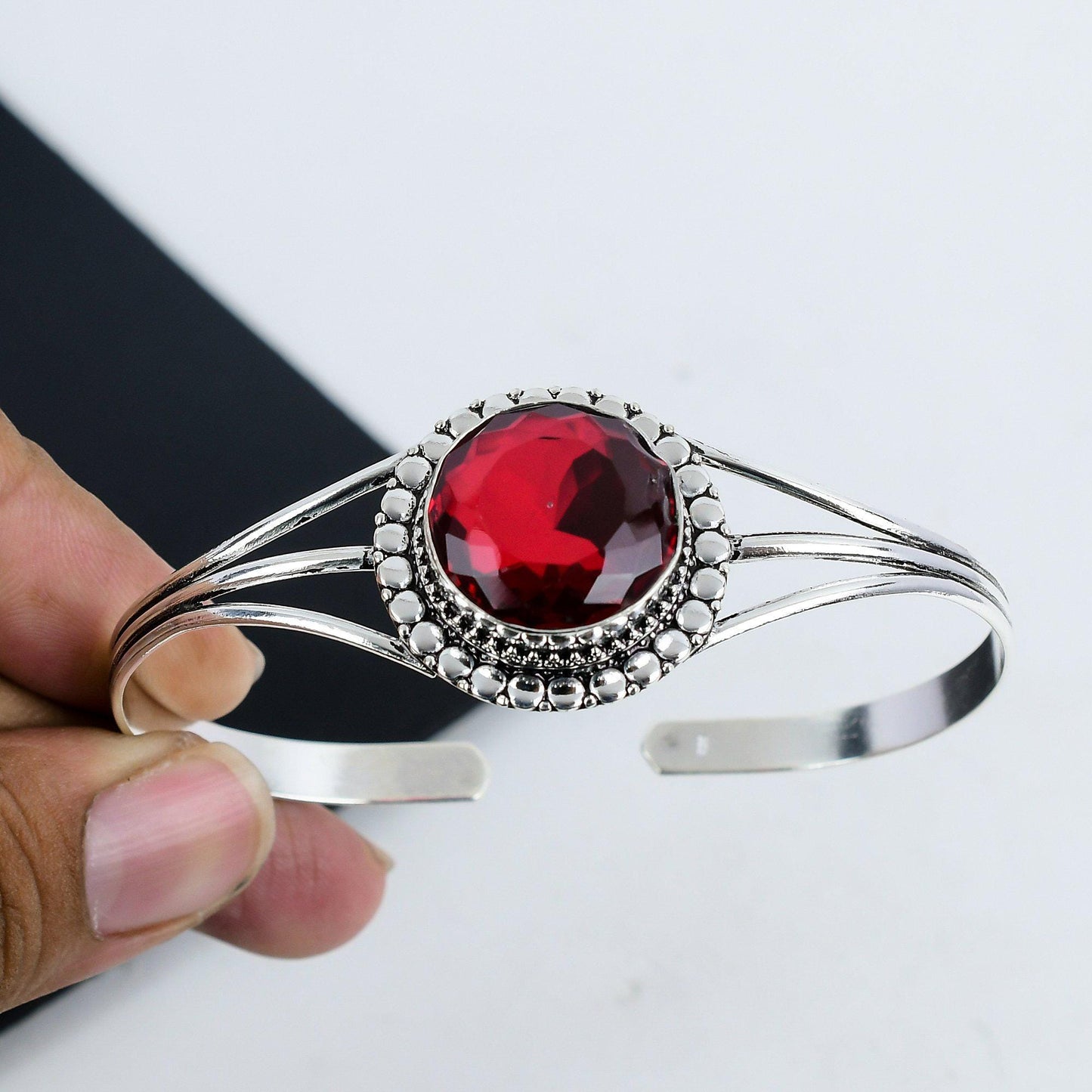 Red Garnet Sterling Silver Bangle