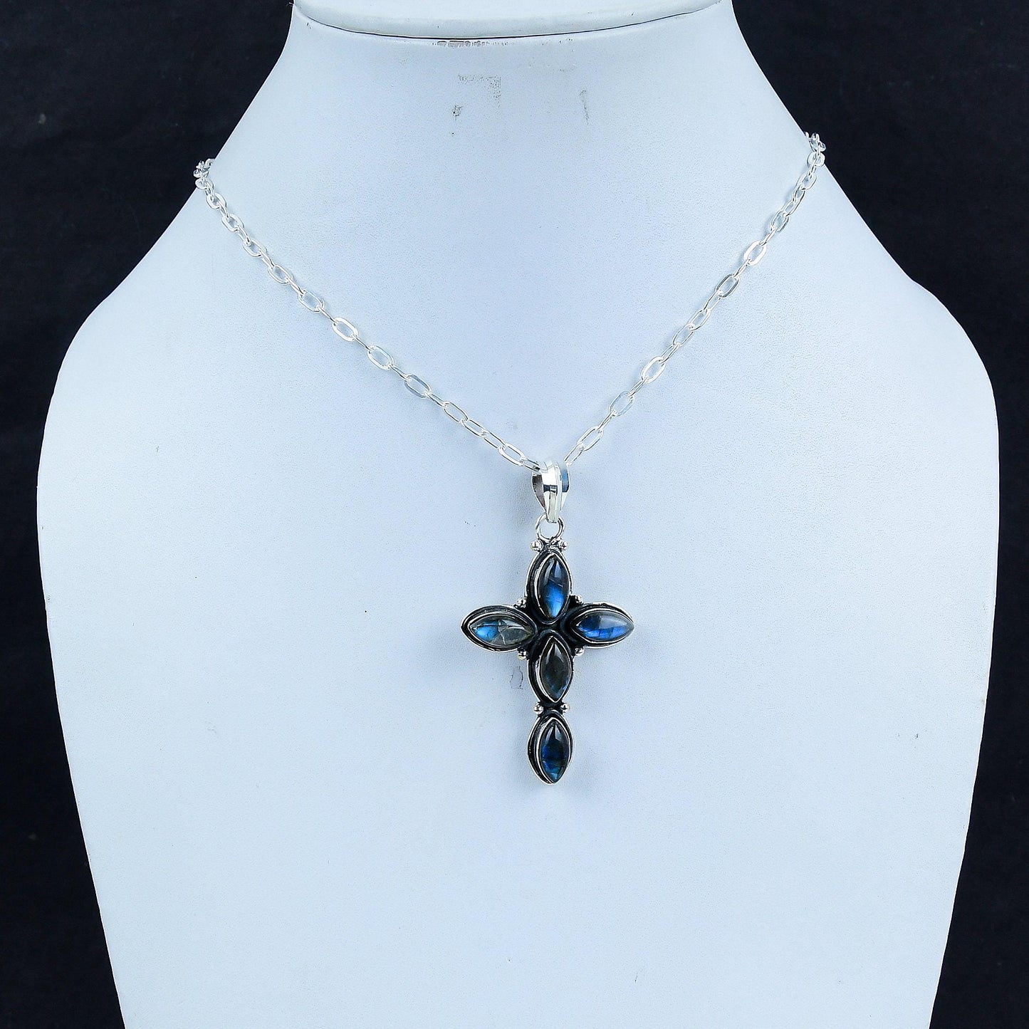 Blue Labradorite Gemstone Cross Pendant