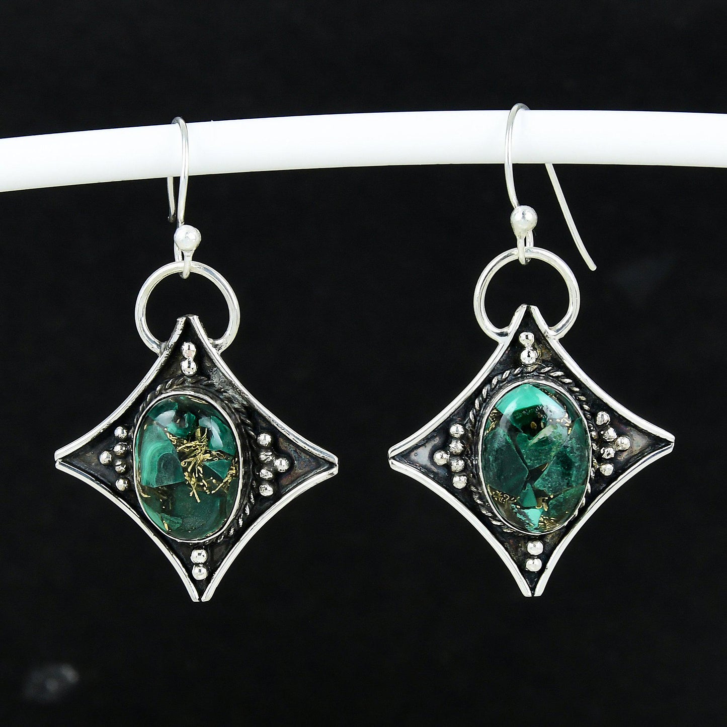 Green Malachite Gemstone Dangle Earrings