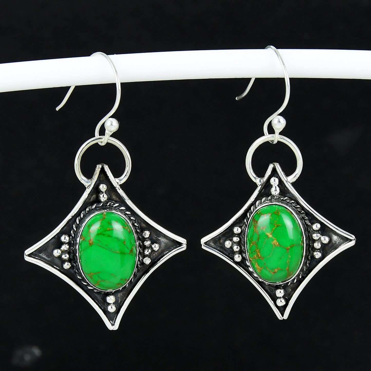 Green Turquoise Gemstone Dangle Earrings