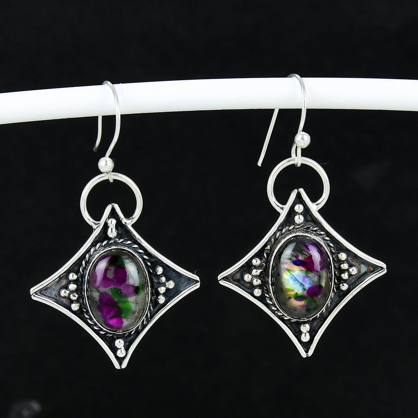 Colorful Labradorite Gemstone Dangle Earrings