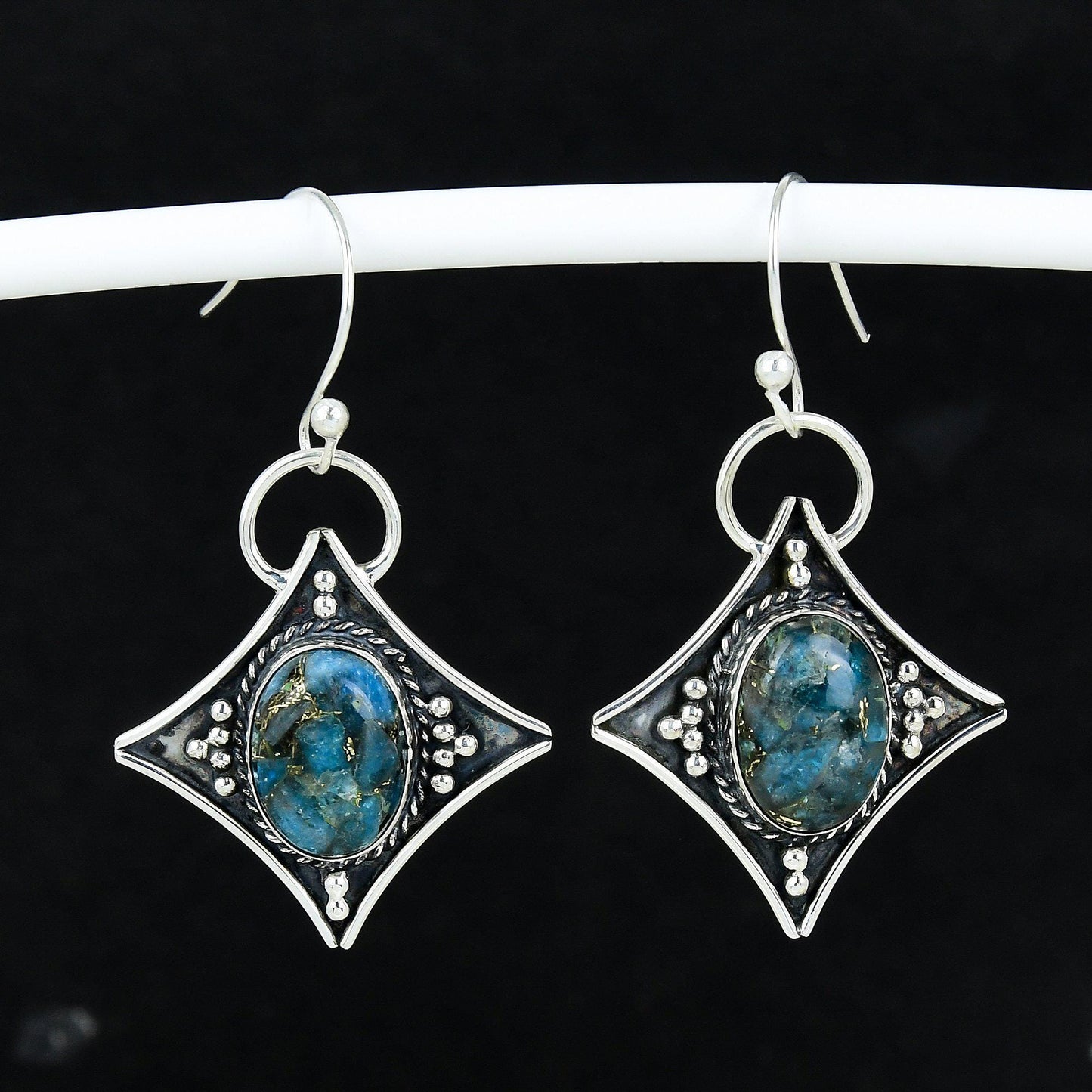 Blue Copper Apatite Gemstone Dangle Earrings