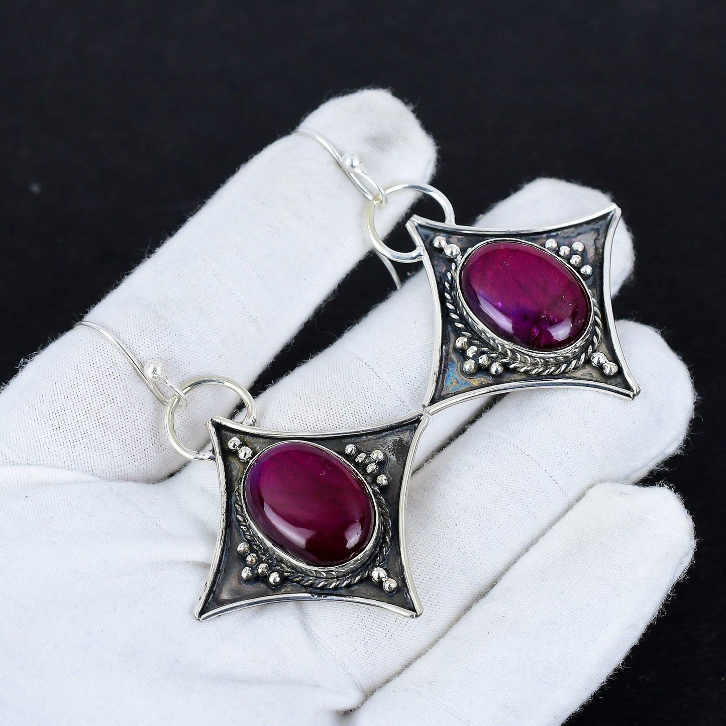 Pink Fire Labradorite Dangle Earrings