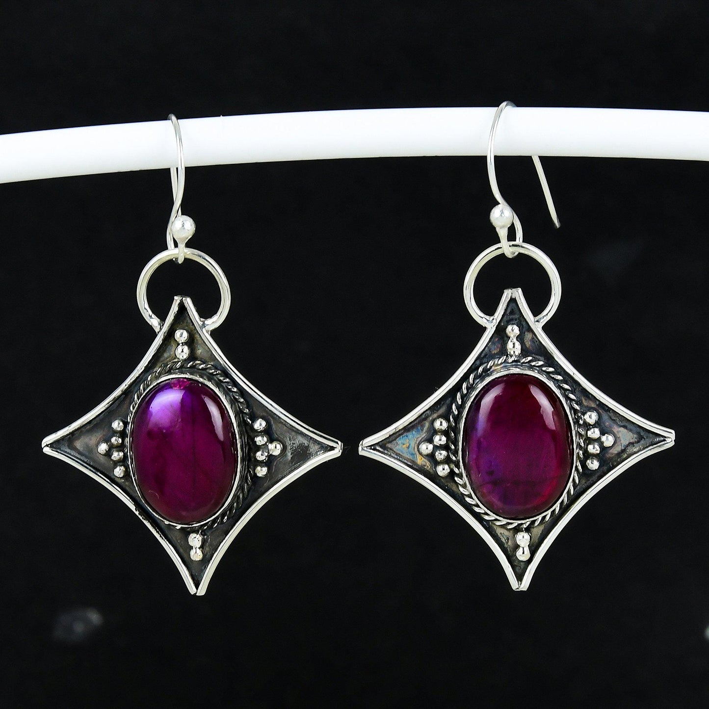 Pink Fire Labradorite Dangle Earrings