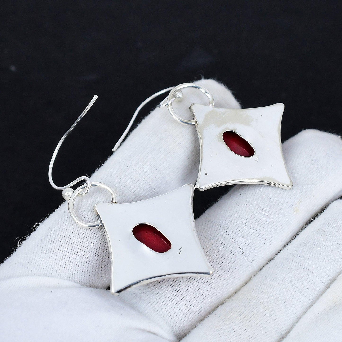 Red Coral Gemstone Dangle Earrings