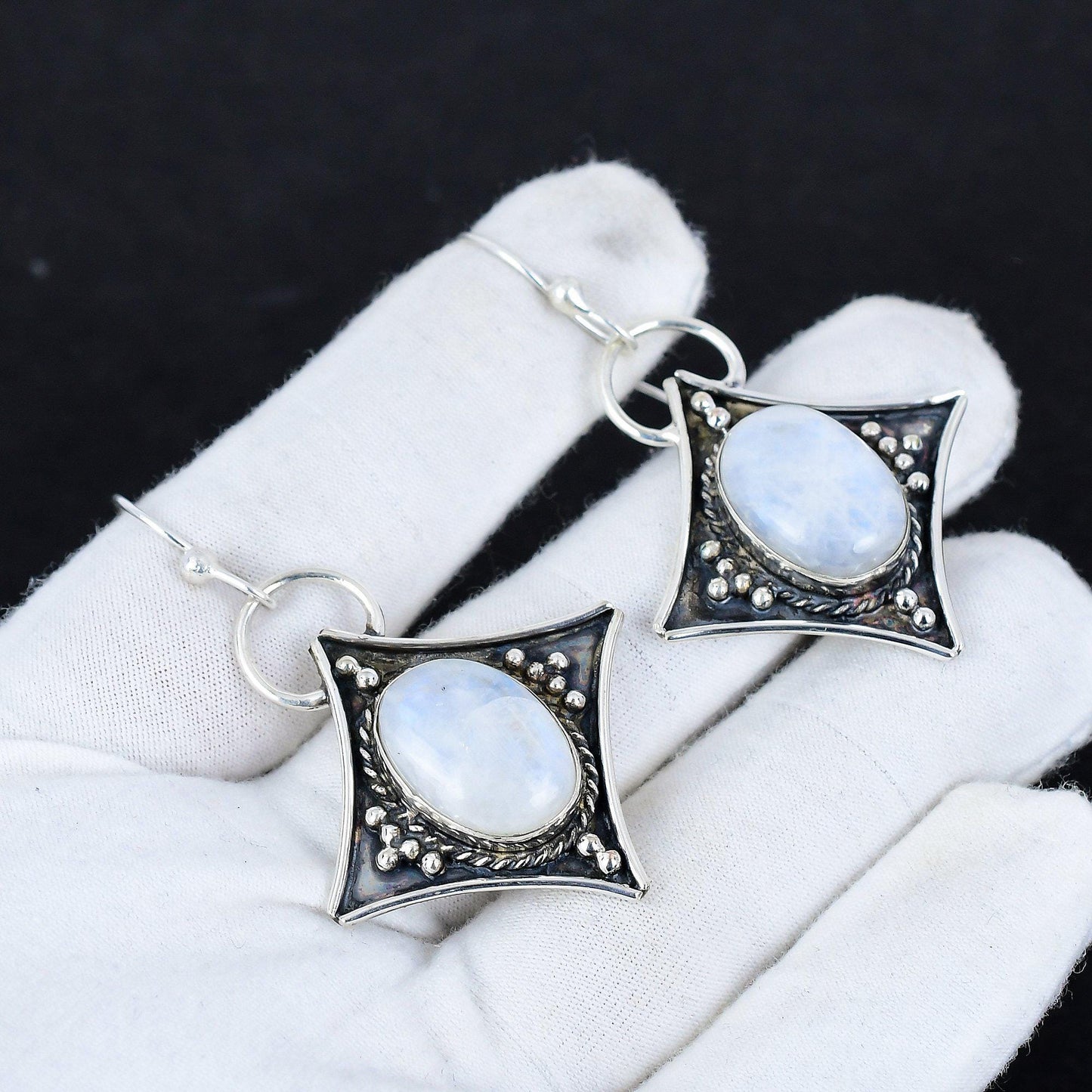 Rainbow Moonstone Gemstone Dangle Earrings
