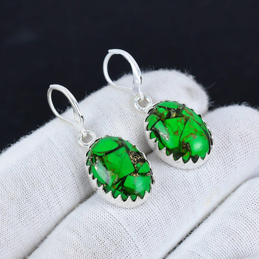 Green Copper Turquoise Gemstone Earrings