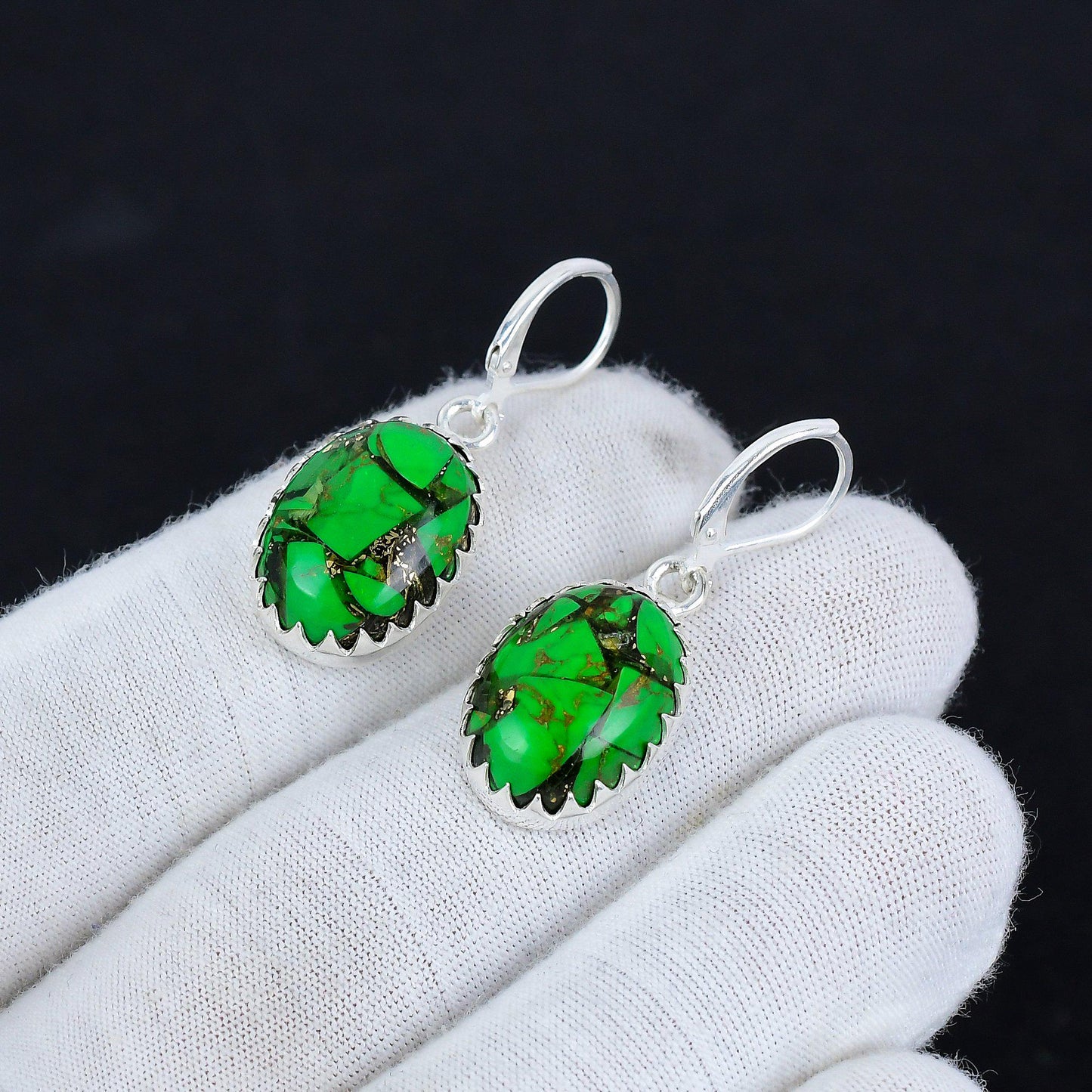 Green Copper Turquoise Gemstone Earrings