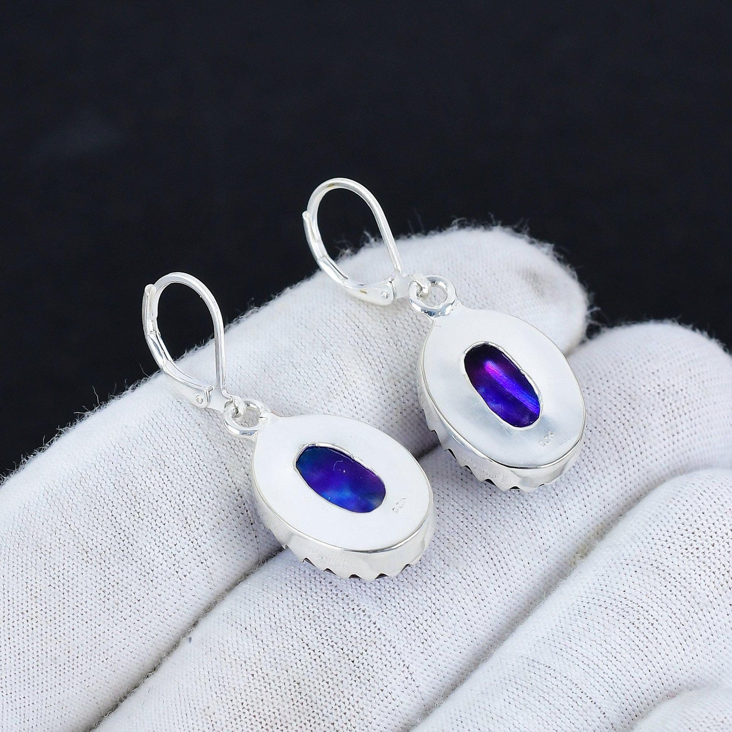Blue Ammolite Sterling Silver Earrings