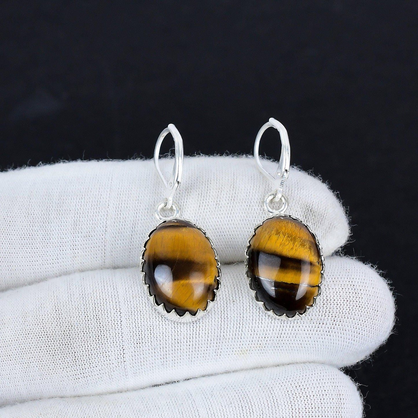 Brown Tiger’s Eye Sterling Silver Hook Earrings