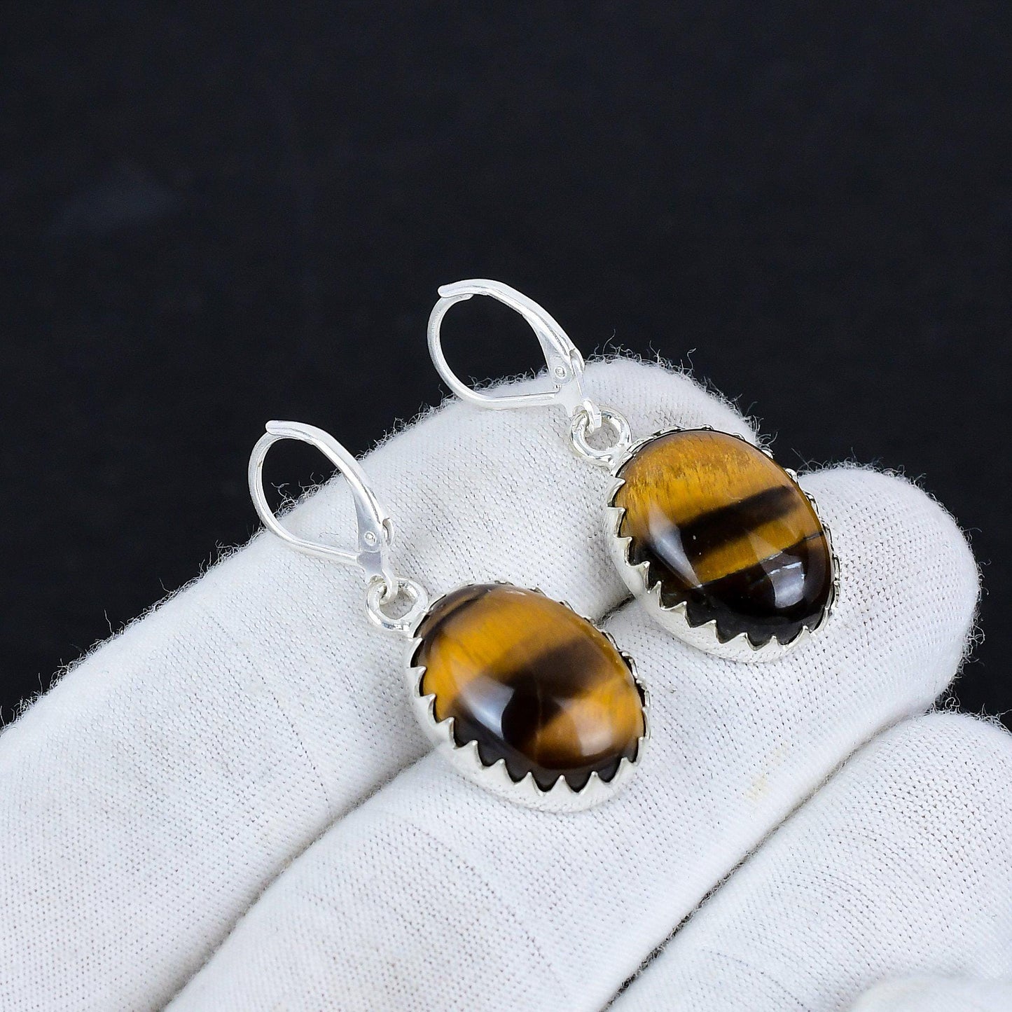 Brown Tiger’s Eye Sterling Silver Hook Earrings