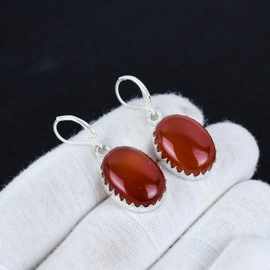 Orange Carnelian Gemstone Hook Earrings