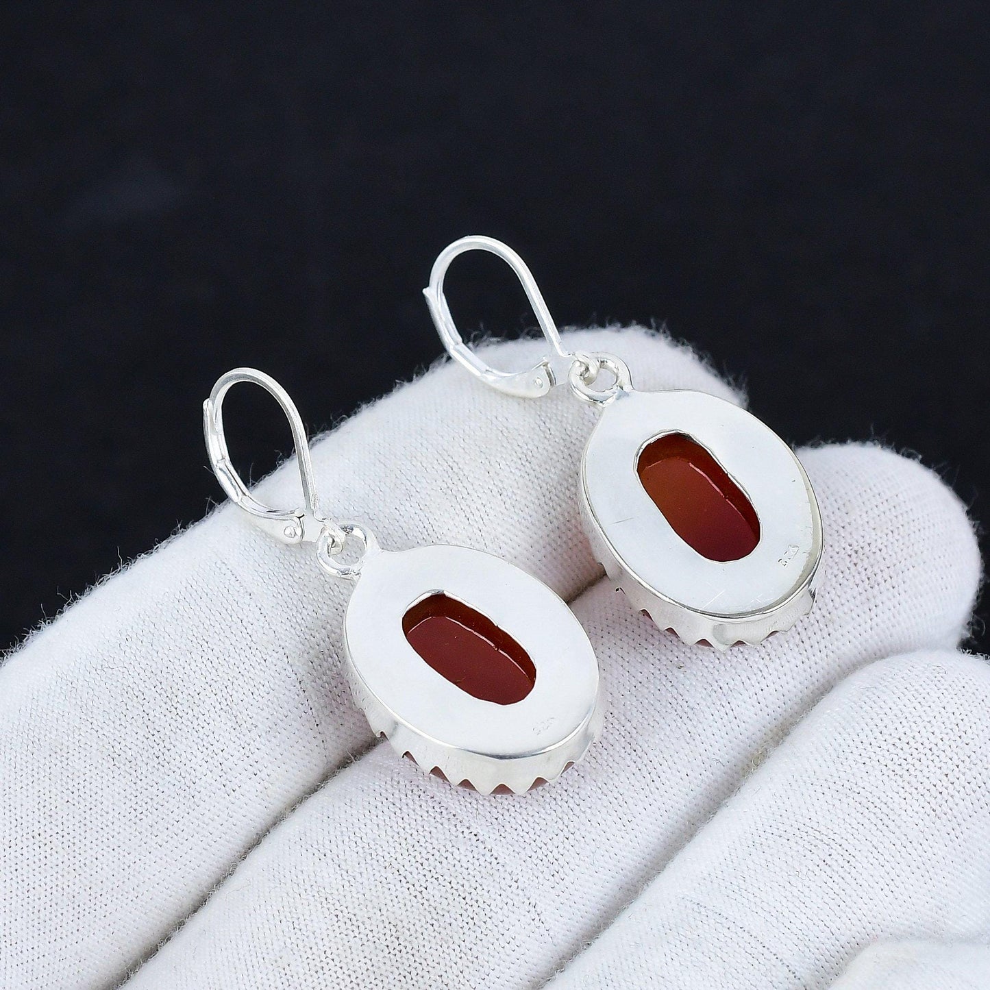 Orange Carnelian Gemstone Hook Earrings