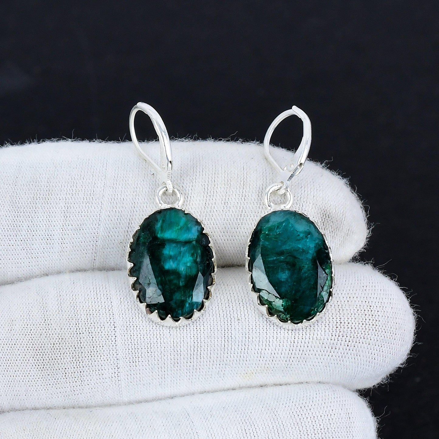 Emerald Sterling Silver Hook Earrings