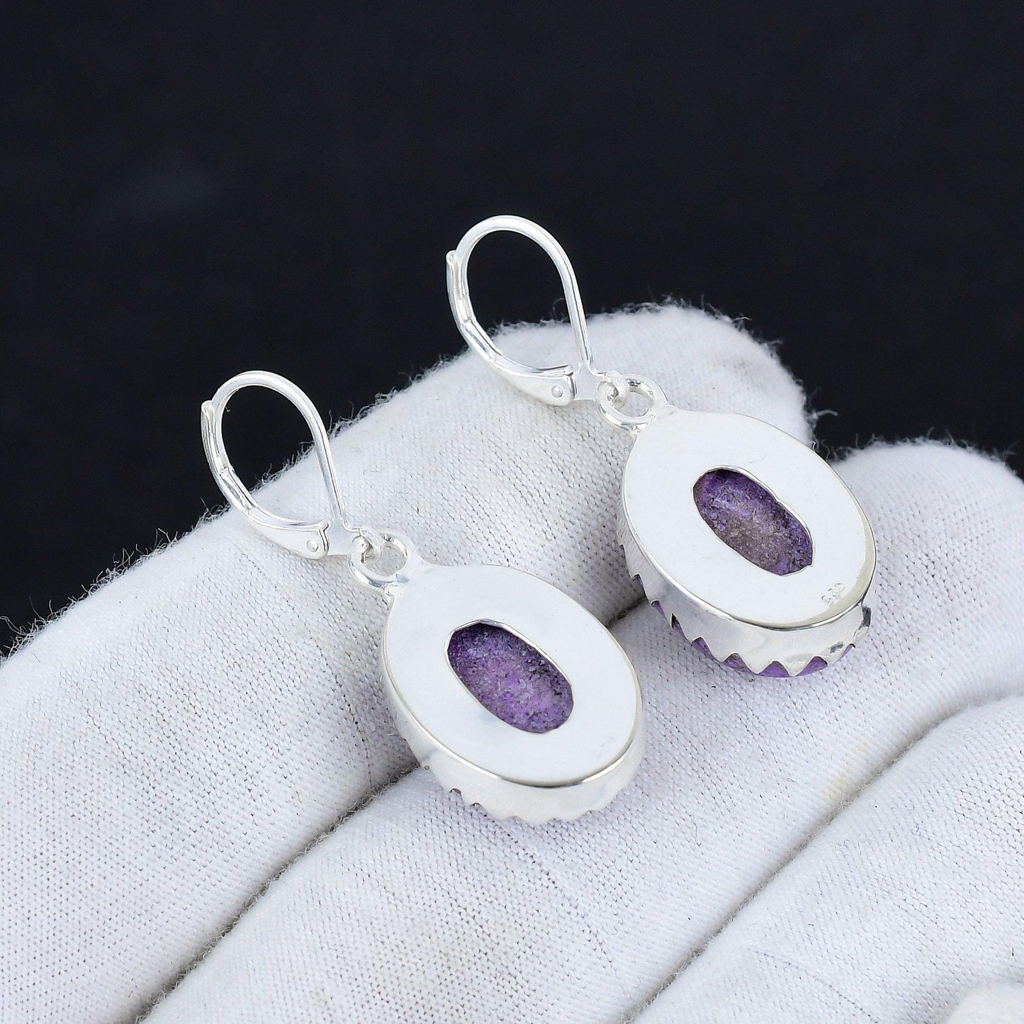 Purple Purpurite Gemstone Earrings