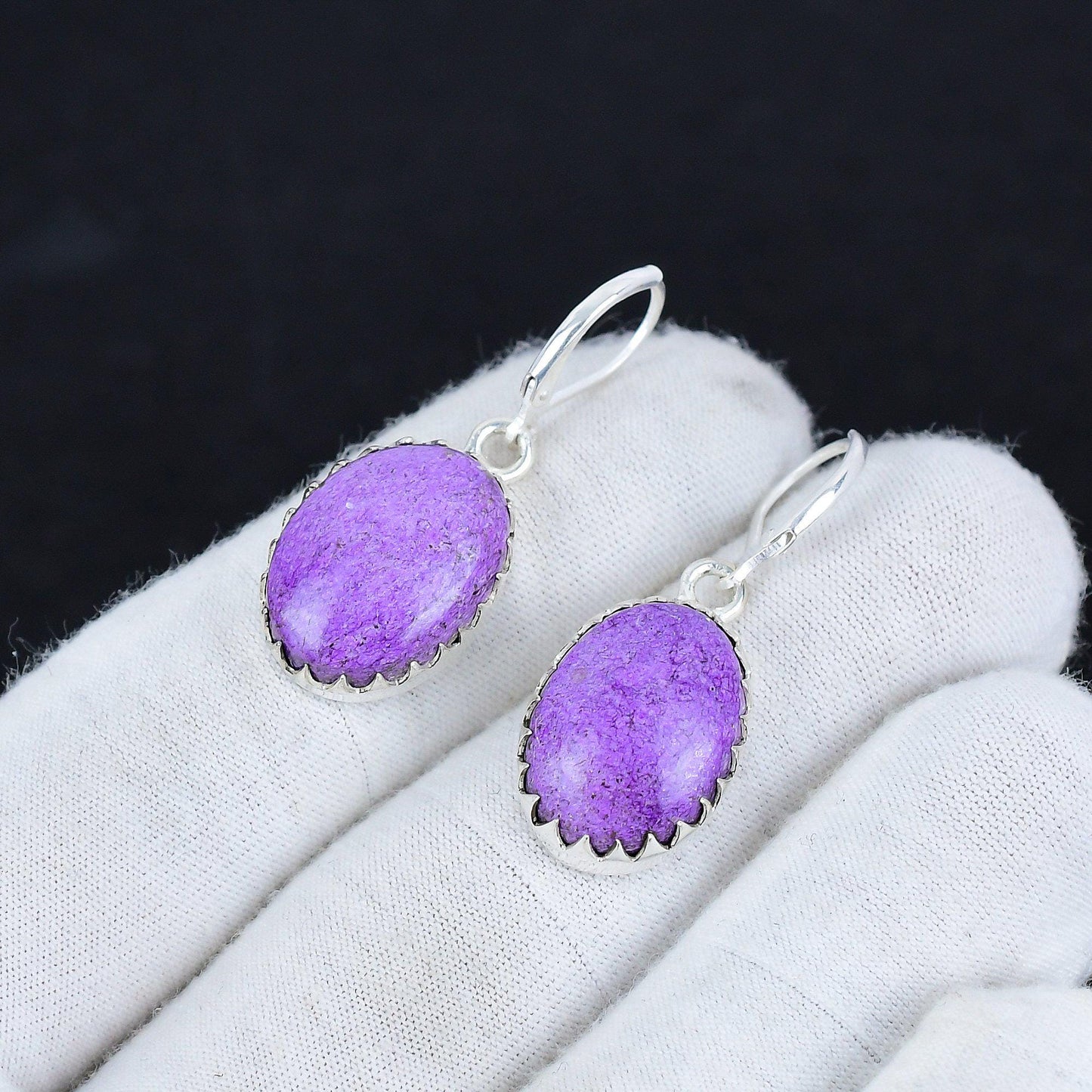 Purple Purpurite Gemstone Earrings