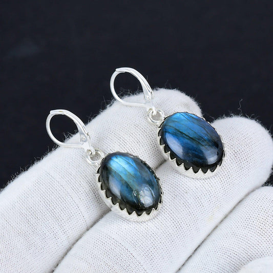 Blue-Green Labradorite Gemstone Earrings