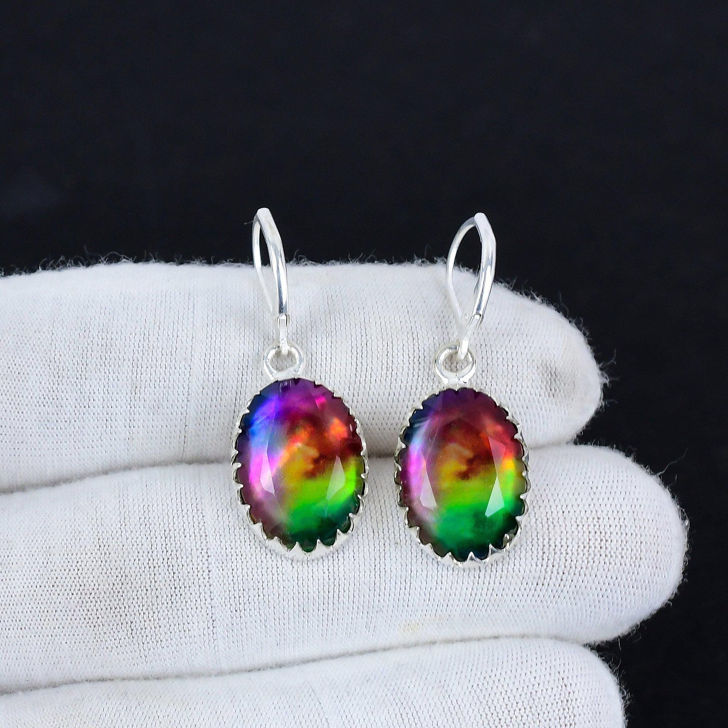Rainbow Ammolite Gemstone Earrings