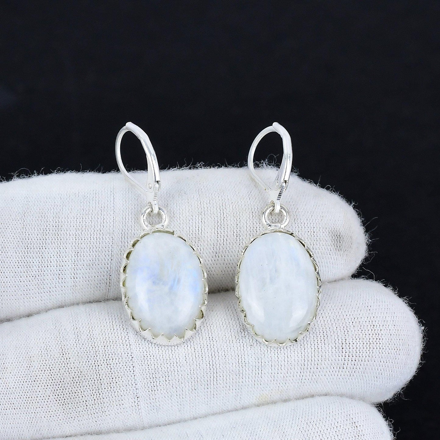 Rainbow Moonstone Gemstone Silver Earrings