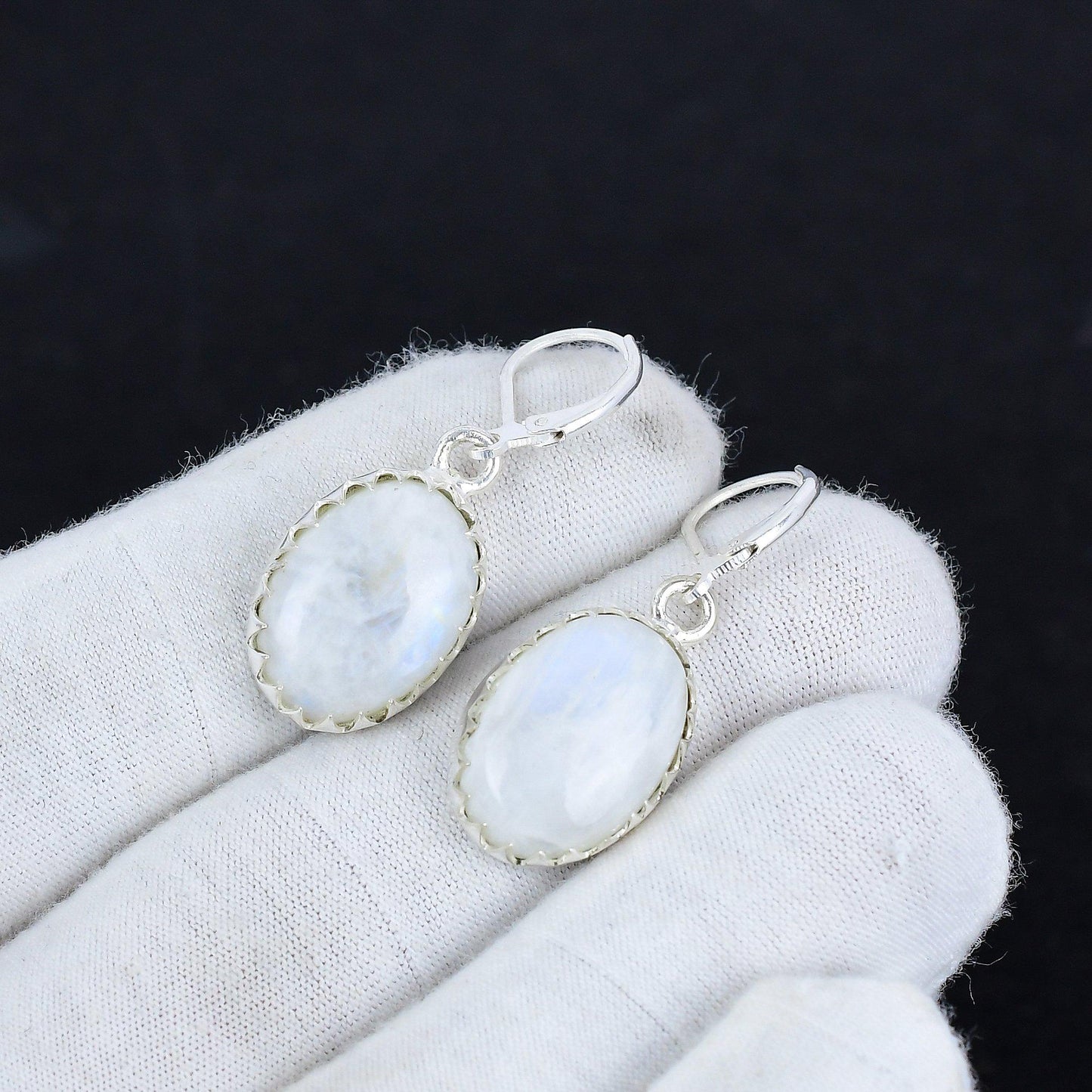 Rainbow Moonstone Gemstone Silver Earrings