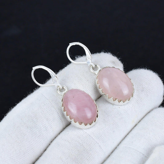 Pink Rose Quartz Gemstone Dangle Earrings