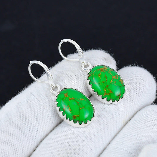 Green Copper Turquoise Gemstone Earrings