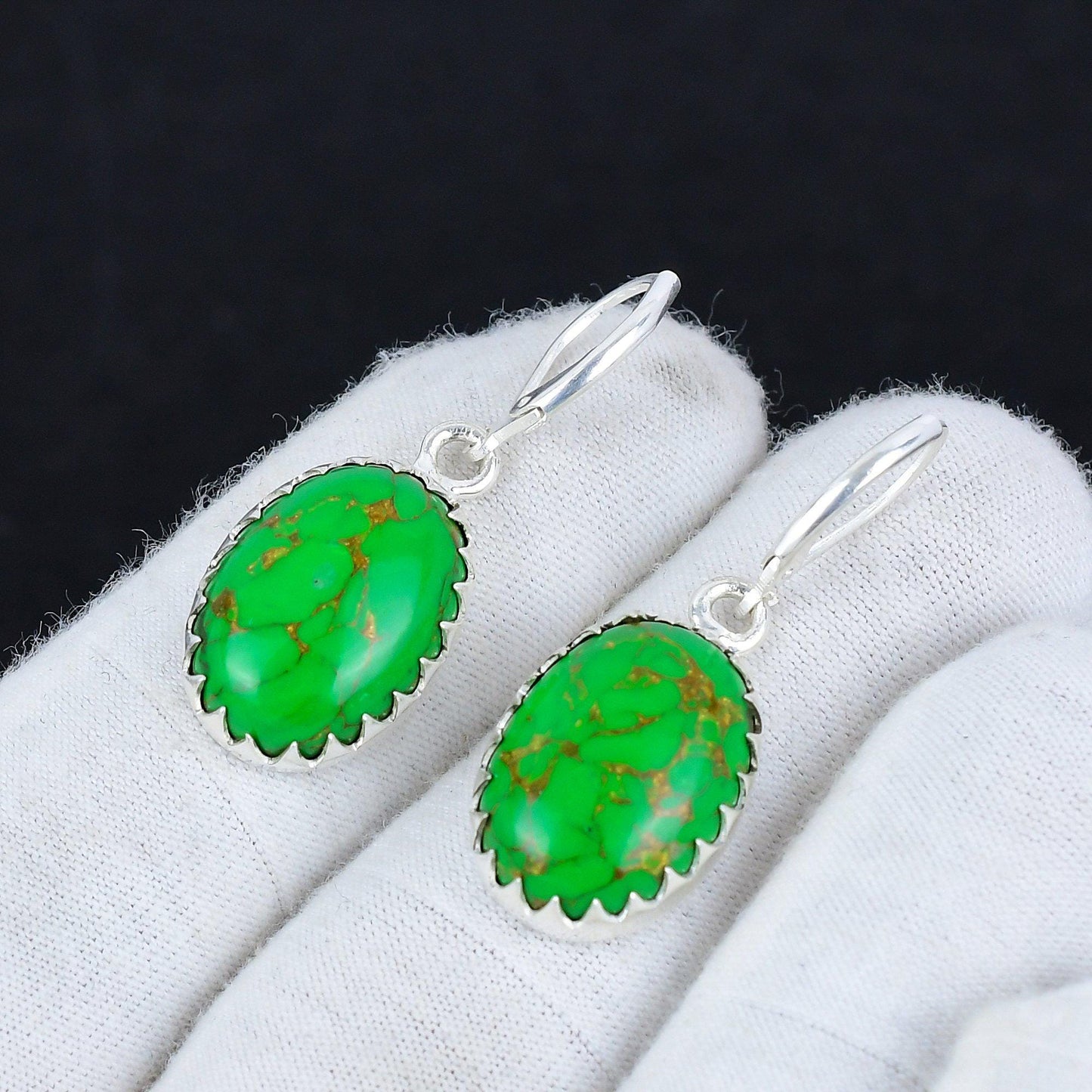 Green Copper Turquoise Gemstone Earrings