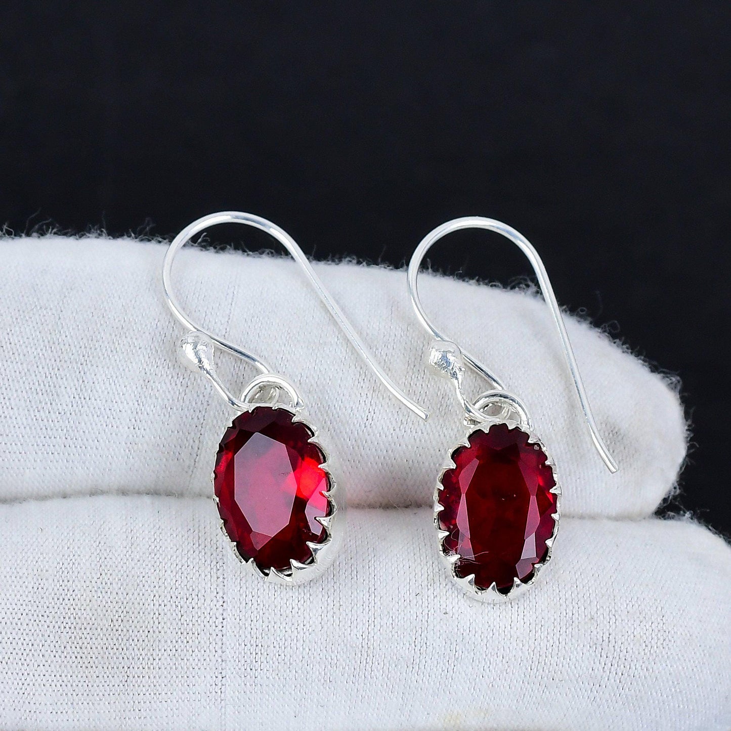 Red Garnet Gemstone Dangle Earrings