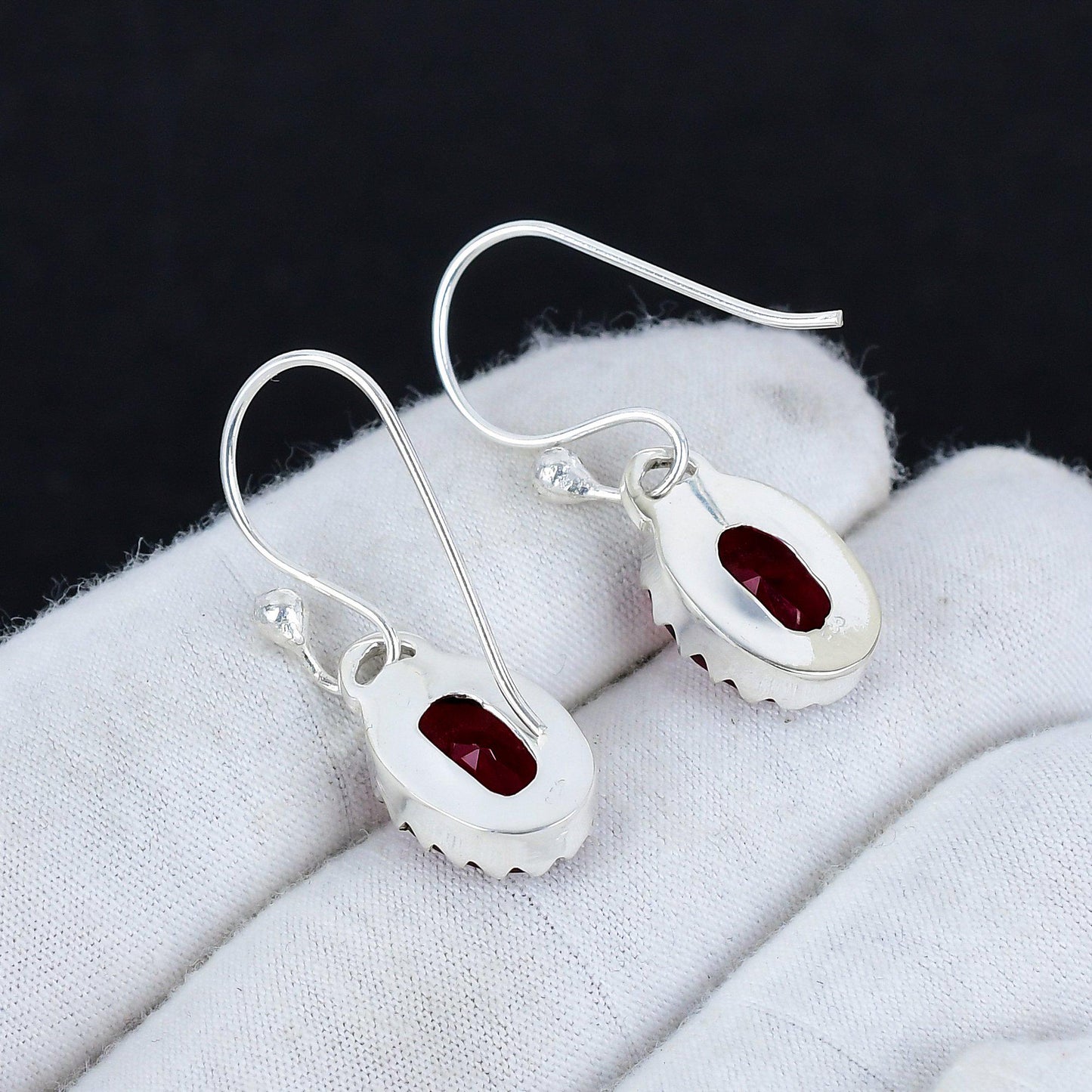Red Garnet Gemstone Dangle Earrings