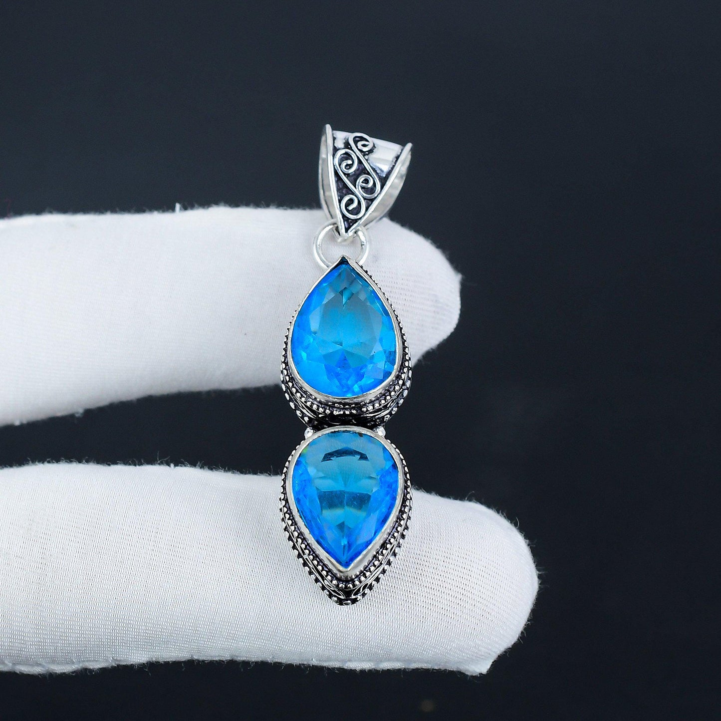 Blue Topaz Sterling Silver Pendant