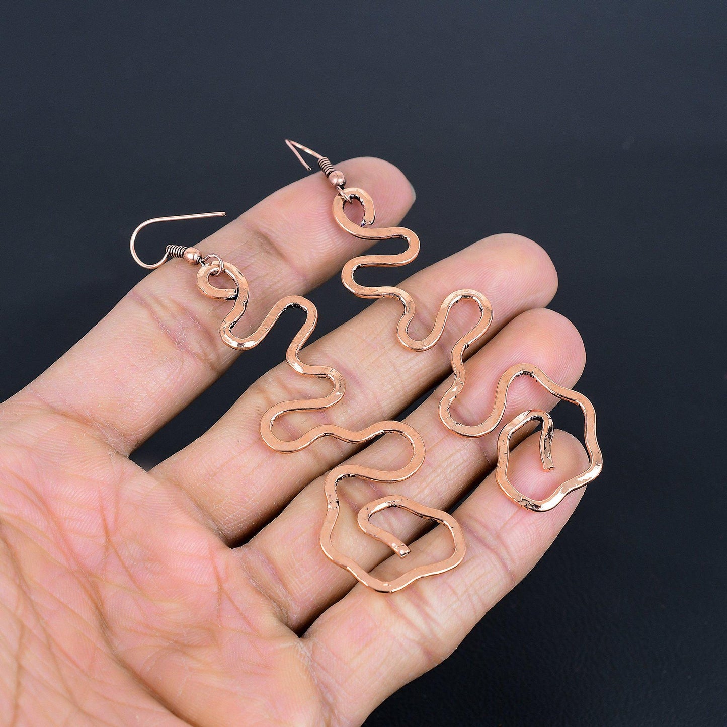 Copper Gemstone Wave Earrings