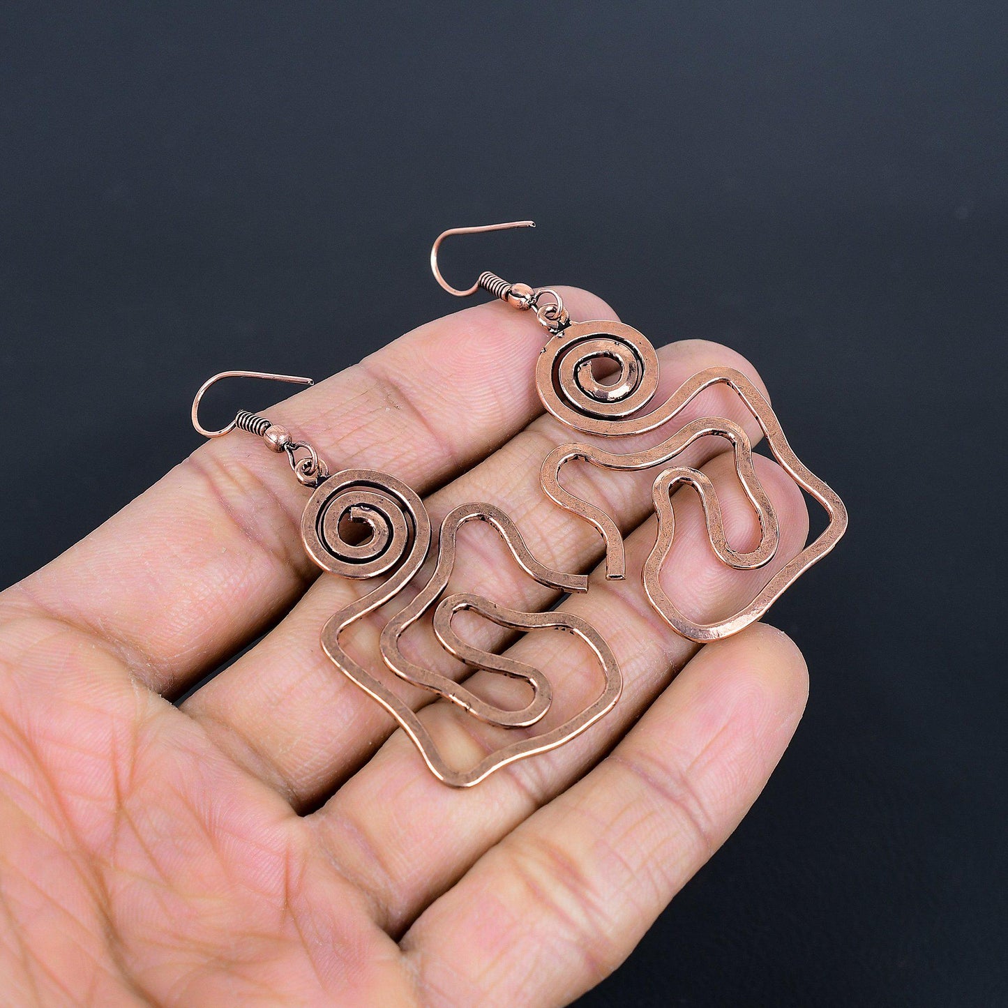 Copper Gemstone Spiral Dangle Earrings