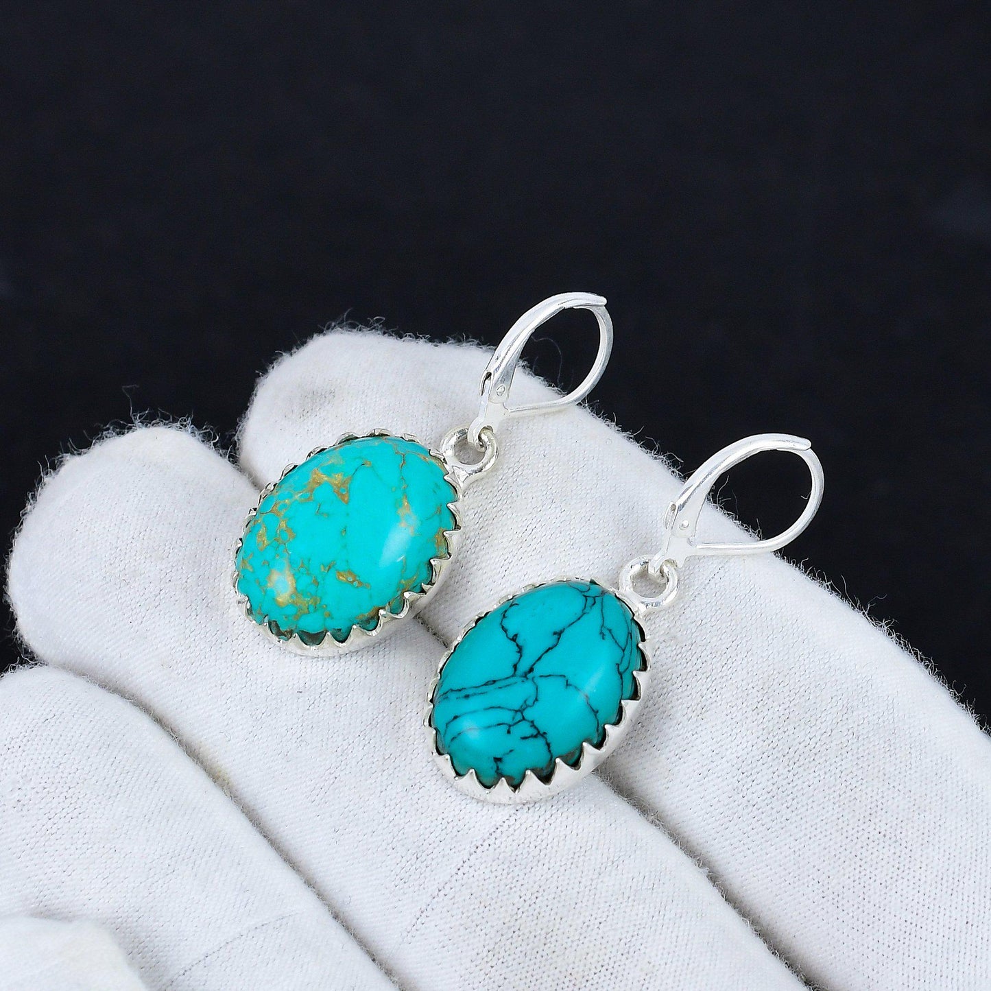 Turquoise Gemstone Silver Dangle Earrings