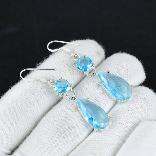 Blue Aquamarine Gemstone Earrings
