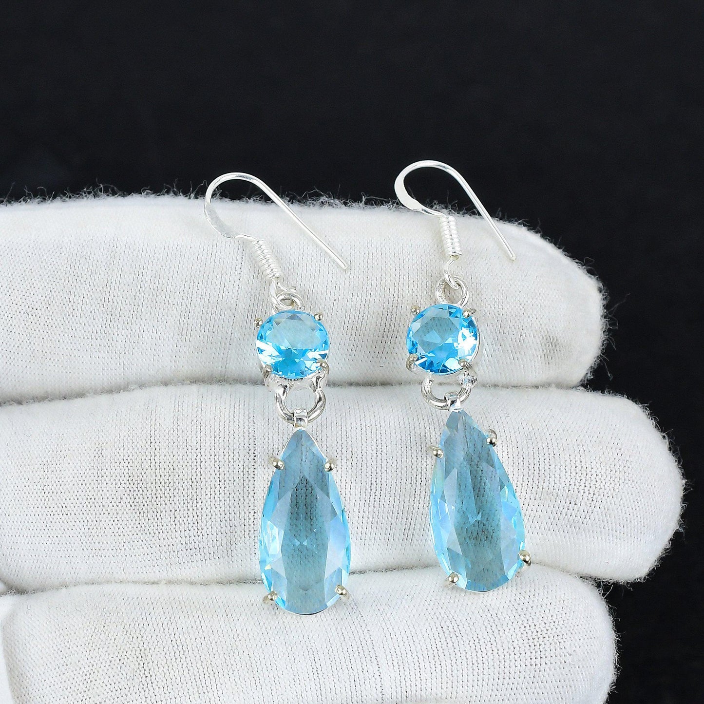 Blue Aquamarine Gemstone Earrings